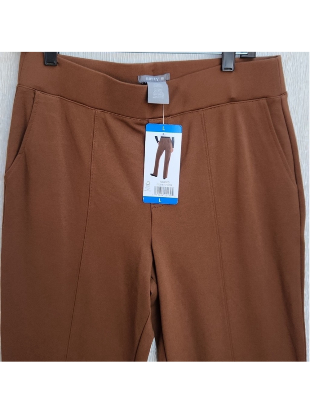 Matty M Chocolate Brown Women's Trousers Slim Tapered Leg Size Large - Picture 2 of 9